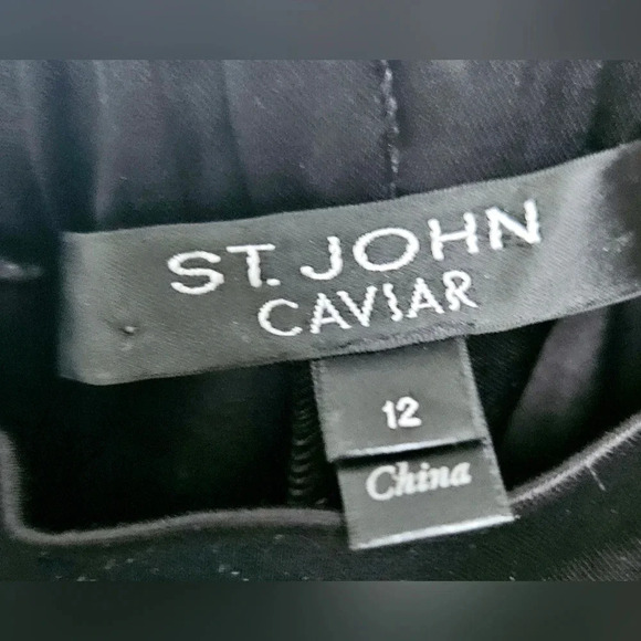 St. John Caviar Black Silky Wide-Leg Trouser Travelers Luxury Pants Size 12 - Picture 3 of 14
